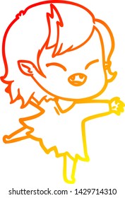 warm gradient line drawing of a cartoon laughing vampire girl