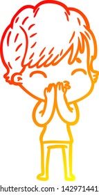 warm gradient line drawing of a cartoon woman thinking