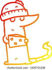 dibujo de línea de degradado cálido de un ladrón de ratón de dibujos animados con queso