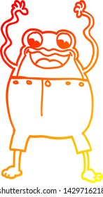dibujo de línea de degradado cálido de una rana de dibujos animados