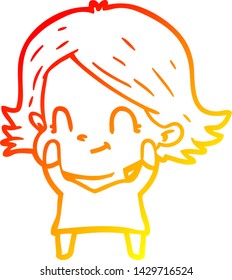 dibujo de línea de gradiente cálido de una chica amigable con dibujos animados