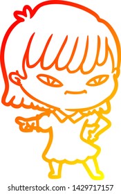 dibujo de línea de gradiente cálido de una mujer caricaturista