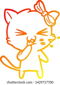 dibujo de línea de degradado cálido de un gato de dibujos animados