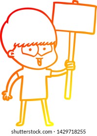 desenho de linha gradiente quente de um menino feliz de desenho animado