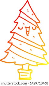 warm gradient line drawing of a cartoon christmas tree