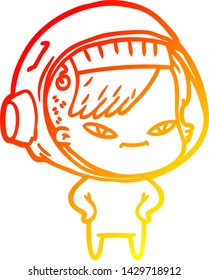 warm gradient line drawing of a cartoon astronaut woman