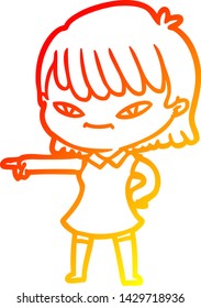 warm gradient line drawing of a cartoon woman