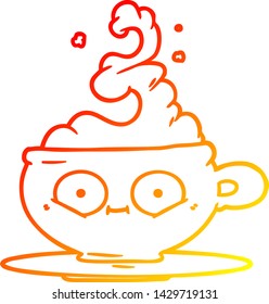warm gradient line drawing of a cartoon hot cup of coffee