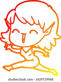 warm gradient line drawing of a cartoon elf girl
