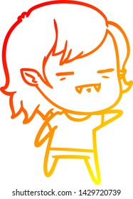 warm gradient line drawing of a cartoon undead vampire girl pointing