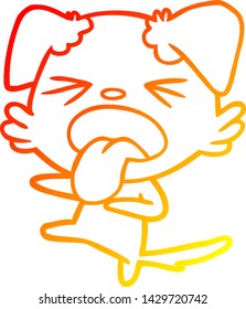 dibujo de línea de gradiente cálido de un perro asqueado con dibujos animados