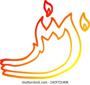 dibujo de línea de gradiente cálido de una llama de fuego de caricatura