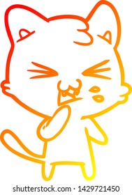 warm gradient line drawing of a cartoon cat hissing