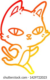 warme Farbverlauf-Linienzeichnung einer Cartoon-Katze starrend