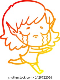 dibujo de línea de gradiente cálido de una niña elfo llorando
