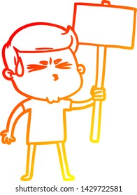 warm gradient line drawing of a cartoon man sweating
