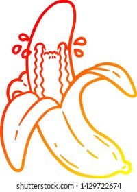 dibujo de línea de gradiente cálido de una caricatura llorando banana