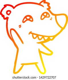 warm gradient line drawing of a cartoon polar bear waving