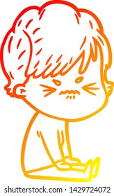 warm gradient line drawing of a cartoon frustrated woman