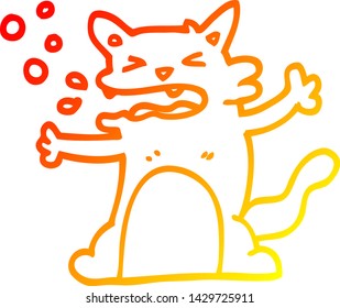 warm gradient line drawing of a cartoon hiccuping cat