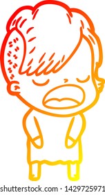 warm gradient line drawing of a cartoon cool hipster girl talking