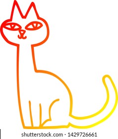 warm gradient line drawing of a cartoon cat