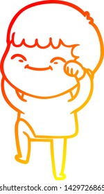 dibujo de línea de gradiente cálido de un niño feliz con dibujos animados