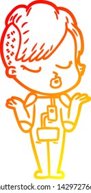 warm gradient line drawing of a cartoon pretty hipster girl