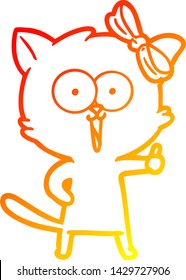 dibujo de línea de degradado cálido de un gato de dibujos animados