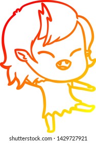 warm gradient line drawing of a cartoon laughing vampire girl