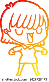 dibujo de línea de gradiente cálido de una mujer caricaturista