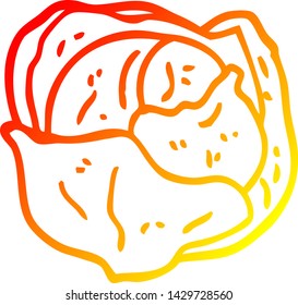 dibujo de línea de degradado cálido de una lechuga orgánica de dibujos animados