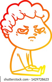 desenho de linha gradiente quente de um homem raivoso do desenho animado