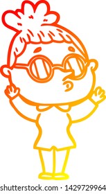 dibujo de línea de gradiente cálido de una mujer caricaturista con gafas