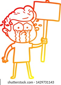 warm gradient line drawing of a cartoon crying protester