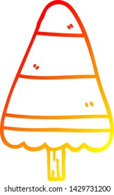 dibujo de línea de degradado cálido de un árbol de navidad de dibujos animados