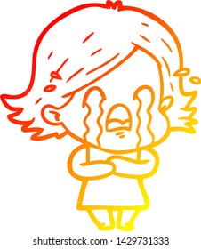 dibujo de línea de gradiente cálido de una mujer caricaturista llorando