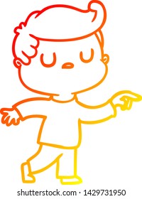 dibujo de línea de gradiente cálido de una caricatura alejado del dedo señalador del hombre