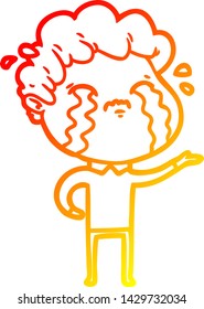 warm gradient line drawing of a cartoon man crying
