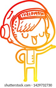dibujo de línea de gradiente cálido de una astronauta de dibujos animados