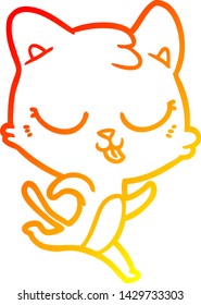 warm gradient line drawing of a cartoon cat running