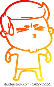 dibujo de línea de gradiente cálido de un hombre frustrado con dibujos animados