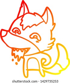 warme Farbverlauf-Linienzeichnung eines Cartoon-hungrigen Wolf