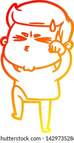 warm gradient line drawing of a cartoon man sweating