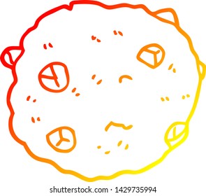 dibujo de línea de gradiente cálido de una cookie de chocolate de dibujos animados