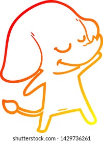 desenho de linha gradiente quente de um desenho animado elefante sorridente