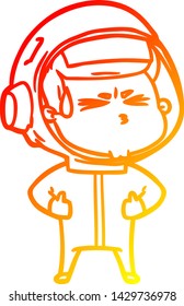 warm gradient line drawing of a cartoon stressed astronaut
