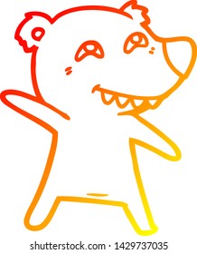 dibujo de línea de degradado cálido de un oso de dibujos animados bailando