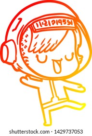 dibujo de línea de gradiente cálido de una astronauta de dibujos animados