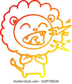 warm gradient line drawing of a cartoon roaring lion